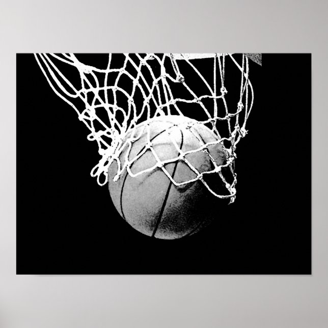 Black White Basketball Skriv ut Poster (Framsidan)