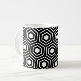 Black White Beehive Hexagon Rand Mönster Kaffemugg