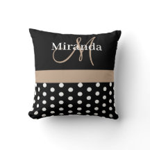 Black White Beige Monogram Script Polka dots