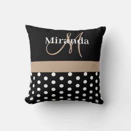 Black White Beige Monogram Script Polka dots Kudde