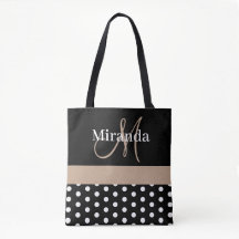 Black White Beige Monogram Script Polka dots
