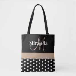 Black White Beige Monogram Script Polka dots Tygkasse