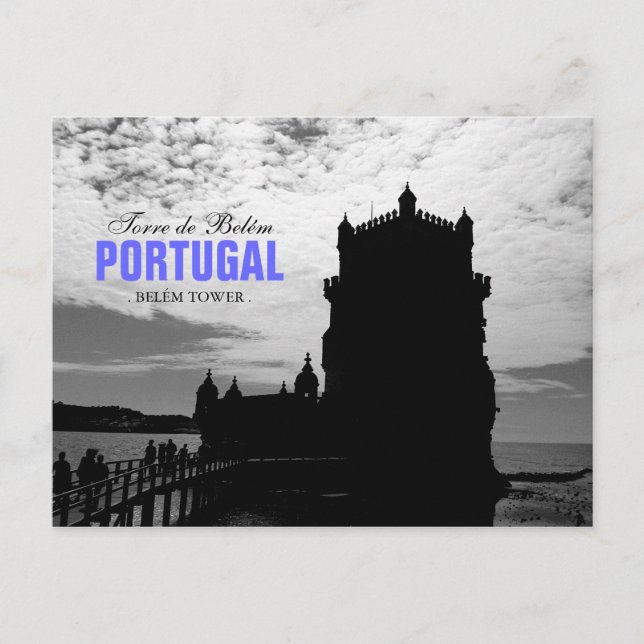 Black White Belem Torn Silhouette 2 | Torre Belem Vykort (Framsida)