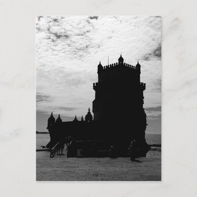 Black White Belem Torn Silhouette | Torre Belem Vykort (Framsida)