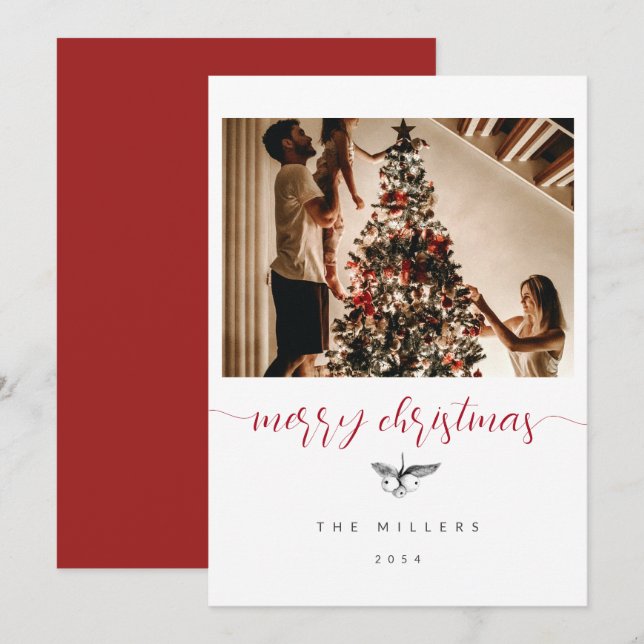 Black White Berries Sketch-familjen Foto jul Julkort (Fram/baksida)