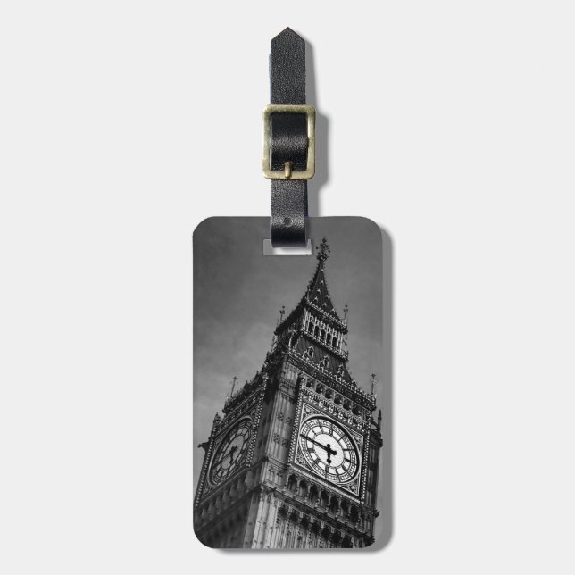Black & White Big Ben Clock Torn Bagagebricka (Vertikal Framsida)