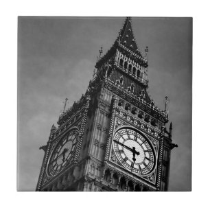 Black & White Big Ben Clock Torn Kakelplatta