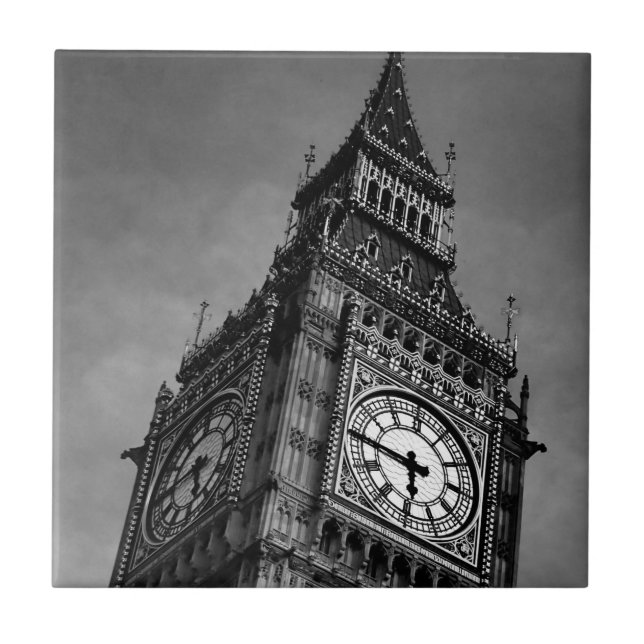 Black & White Big Ben Clock Torn Kakelplatta (Framsidan)