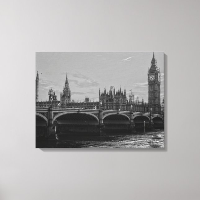 Black & White Big Ben Torn Palace of Westminster Canvastryck (Framsida)