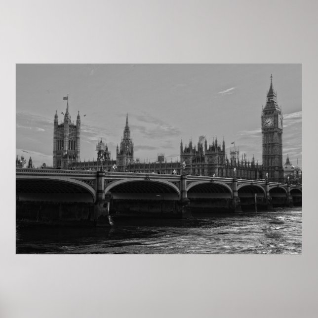 Black White Big Ben Torn Palace of Westminster Poster (Framsidan)