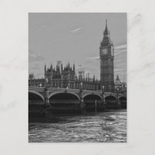 Black White Big Ben Torn Palace of Westminster Vykort