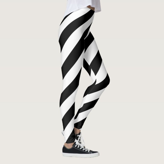 Black White Big Diagonal Rand Mönster Leggings (Höger)