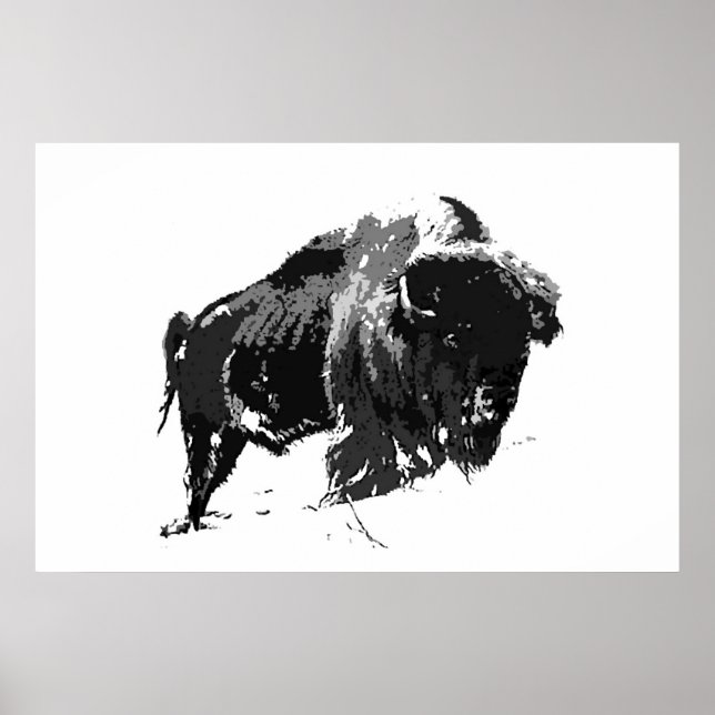 Black & White Bison Buffalo American Artwork Poster (Framsidan)