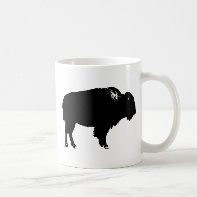 Black & White Bison Buffalo Silhouette-poppart Kaffemugg (Höger)