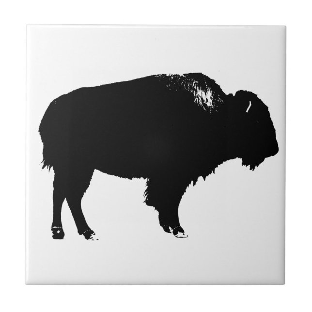 Black & White Bison Buffalo Silhouette-poppart Kakelplatta (Framsidan)