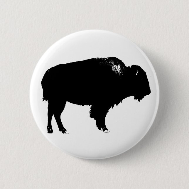 Black & White Bison Buffalo Silhouette-poppart Knapp (Framsida)