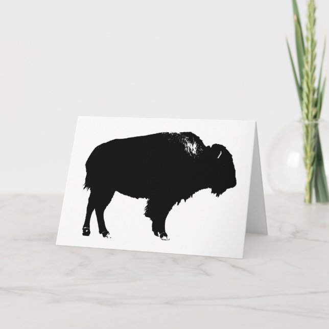 Black & White Bison Buffalo Silhouette-poppart Kort (Framsida)