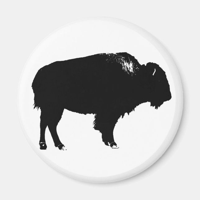 Black & White Bison Buffalo Silhouette-poppart Magnet (Framsidan)