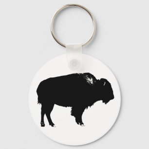 Black & White Bison Buffalo Silhouette-poppart Nyckelring