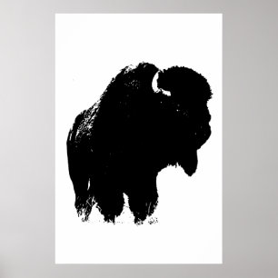 Black & White Bison Buffalo Silhouette-poppart Poster