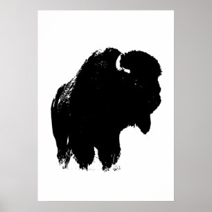 Black & White Bison Buffalo Silhouette-poppart Poster