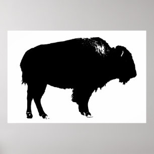 Black & White Bison Buffalo Silhouette-poppart Poster