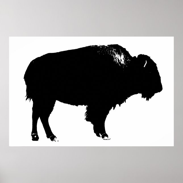 Black & White Bison Buffalo Silhouette-poppart Poster (Framsidan)