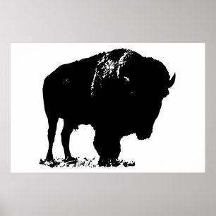 Black & White Bison Buffalo Silhouette-poppart Poster