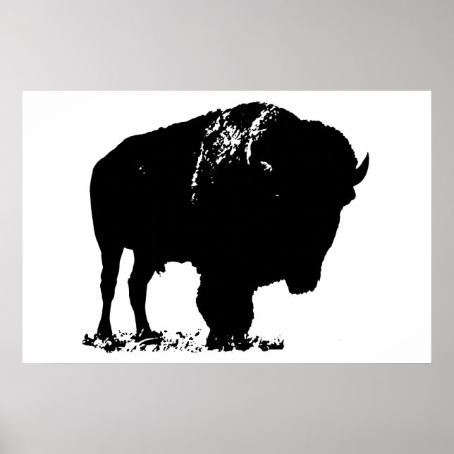 Black & White Bison Buffalo Silhouette-poppart Poster (Framsidan)