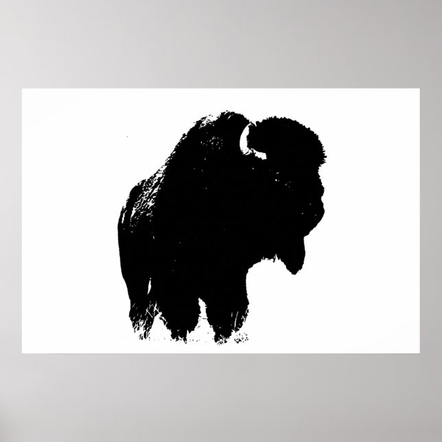 Black & White Bison Buffalo Silhouette-poppart Poster (Framsidan)