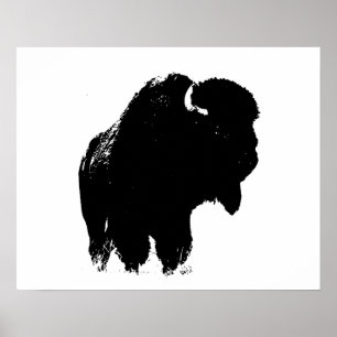 Black & White Bison Buffalo Silhouette-poppart Poster
