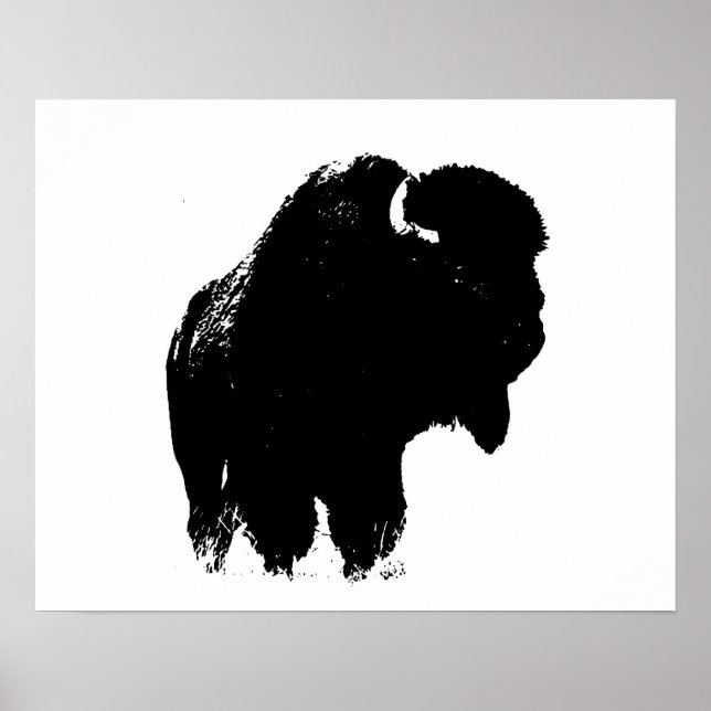 Black & White Bison Buffalo Silhouette-poppart Poster (Framsidan)