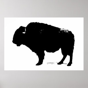 Black & White Bison Buffalo Silhouette-poppart Poster