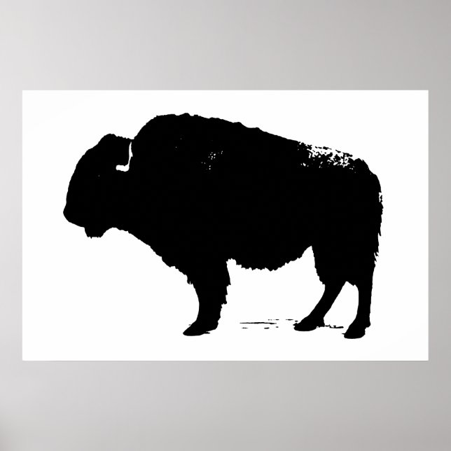 Black & White Bison Buffalo Silhouette-poppart Poster (Framsidan)