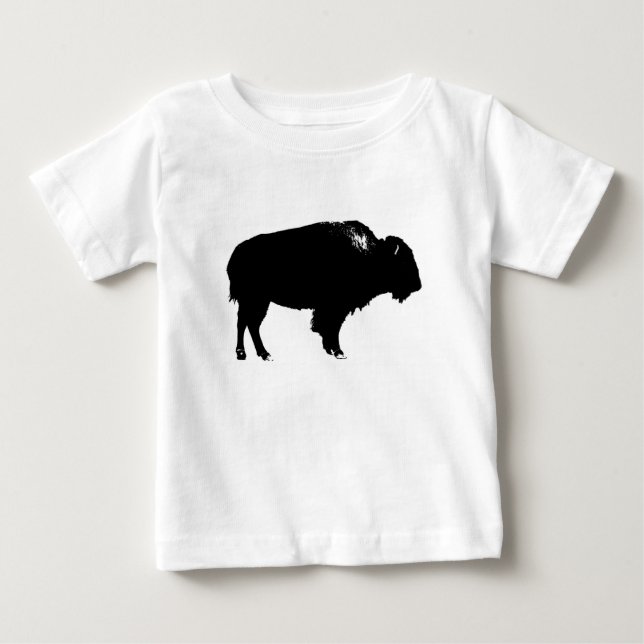 Black & White Bison Buffalo Silhouette-poppart T Shirt (Framsida)