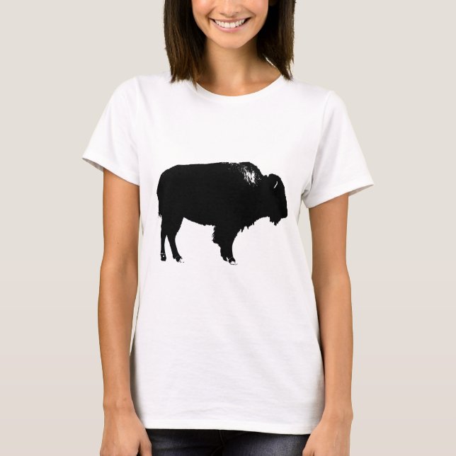 Black & White Bison Buffalo Silhouette-poppart Tee Shirt (Framsida)
