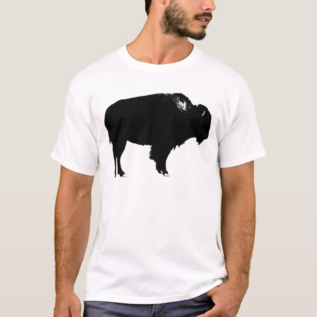 Black & White Bison Buffalo Silhouette-poppart Tee Shirt (Framsida)