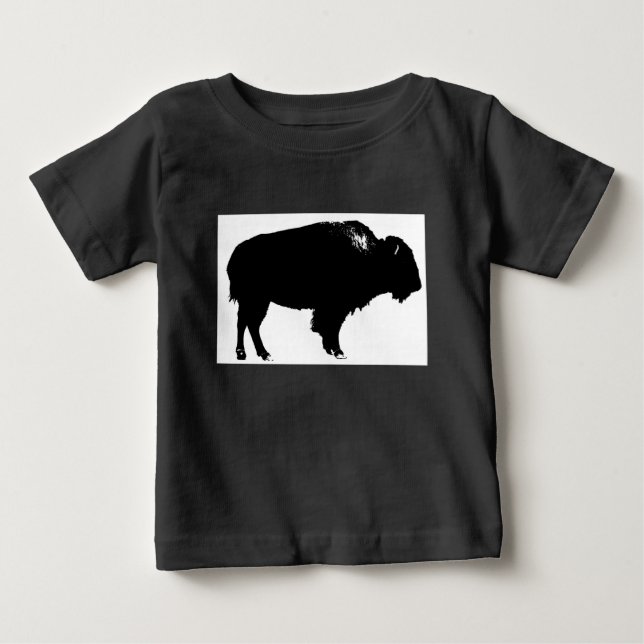 Black & White Bison Buffalo Silhouette-poppart Tee Shirt (Framsida)