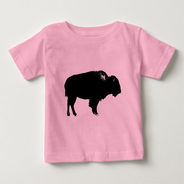Black & White Bison Buffalo Silhouette-poppart Tee Shirt (Framsida)
