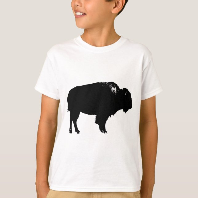 Black & White Bison Buffalo Silhouette-poppart Tee Shirt (Framsida)