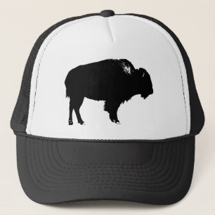 Black & White Bison Buffalo Silhouette-poppart Truckerkeps