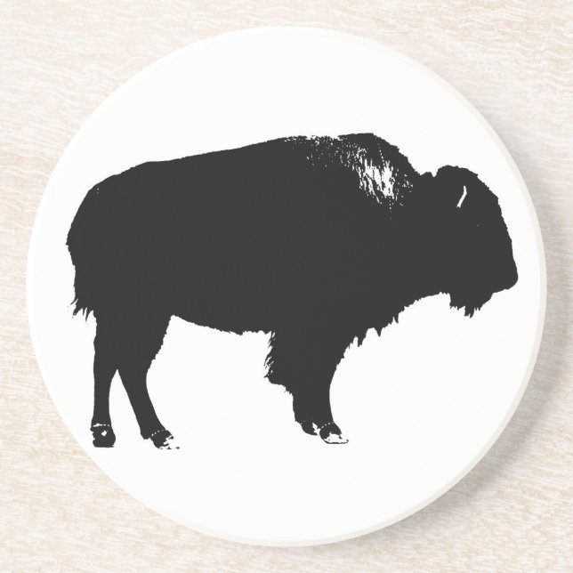 Black & White Bison Buffalo Silhouette-poppart Underlägg (Framsidan)