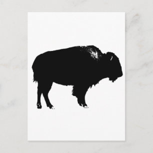Black & White Bison Buffalo Silhouette-poppart Vykort