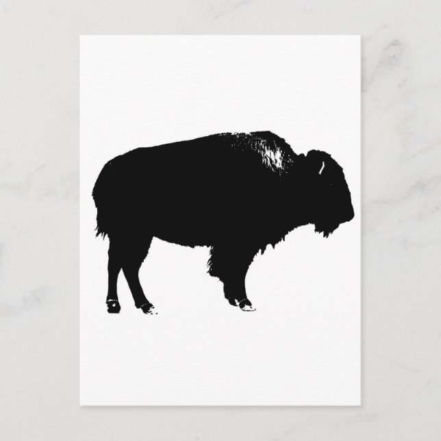 Black & White Bison Buffalo Silhouette-poppart Vykort (Framsida)