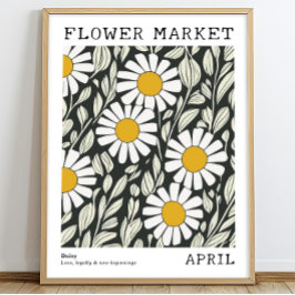 Black White Blommigt Daisy April Birkeland Market Poster