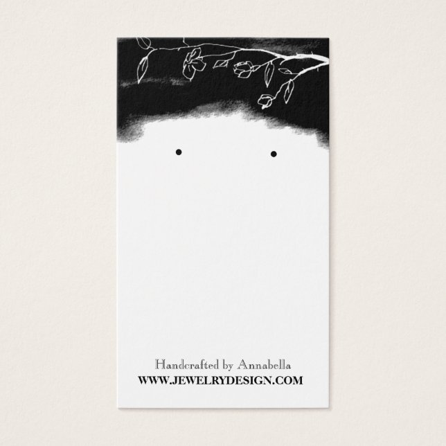 Black White Blommigt Earring Holder Anpassningsbar Visitkort (Framsidan)