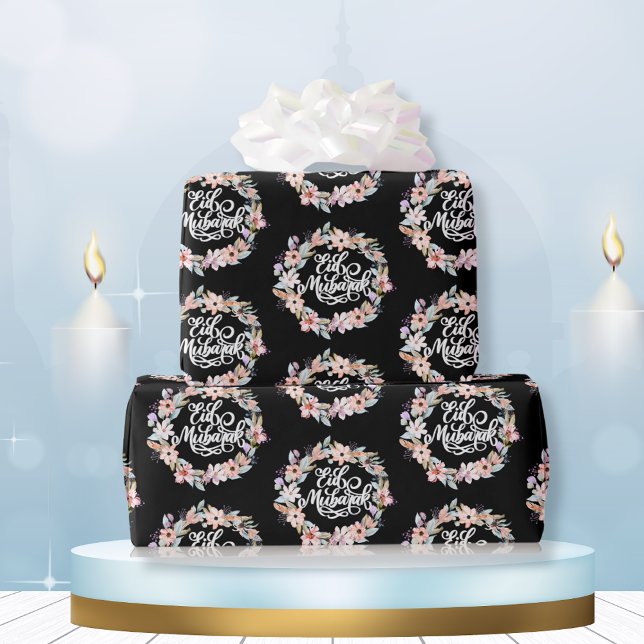 Black White Blommigt Eid Mubarak | Eid Gift Presentpapper (Skapare uppladdad)