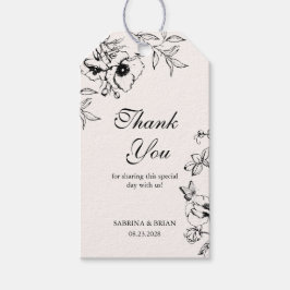 Black White Blommigt Garden WedWedmedand Tack Presentetikett