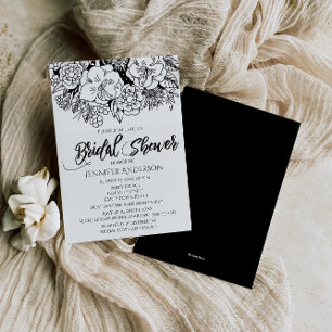 Black White Blommigt Lily Bouquet Möhippa Inbjudningar