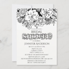 Black White Blommigt Lily Daisy Möhippa Inbjudningar